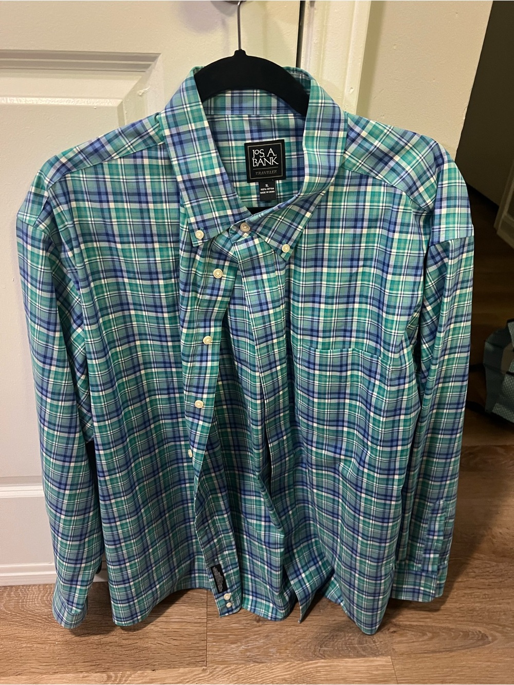 Jos. A. Bank Blue & Green Plaid Button-Down Shirt